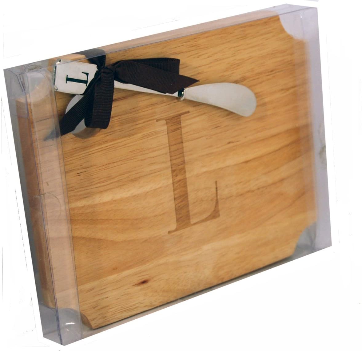 Price:$21.52 Home by Mud Pie, 7-1/4-Inch by 8-3/4-Inch Rubberwood Cutting Board with Debossed Monogram and Metal Spreader with Monogrammed Initial L: Home & Kitchen