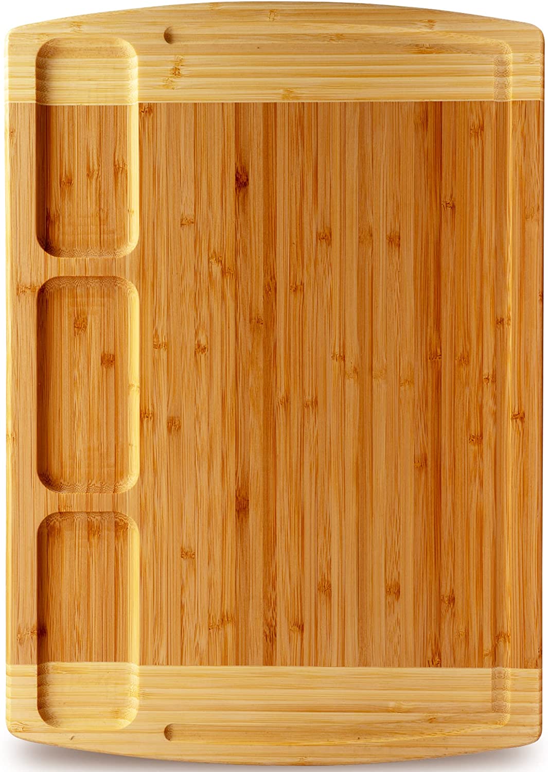 Price:$34.99 Chef Organic Bamboo Cutting Board for Kitchen with Built-In Compartments and Juice Groove - Wooden Chopping Board for Meat, Cheese Charcuterie Board with Handles, (XXL, 20 x 14 Inch): Home & Kitchen