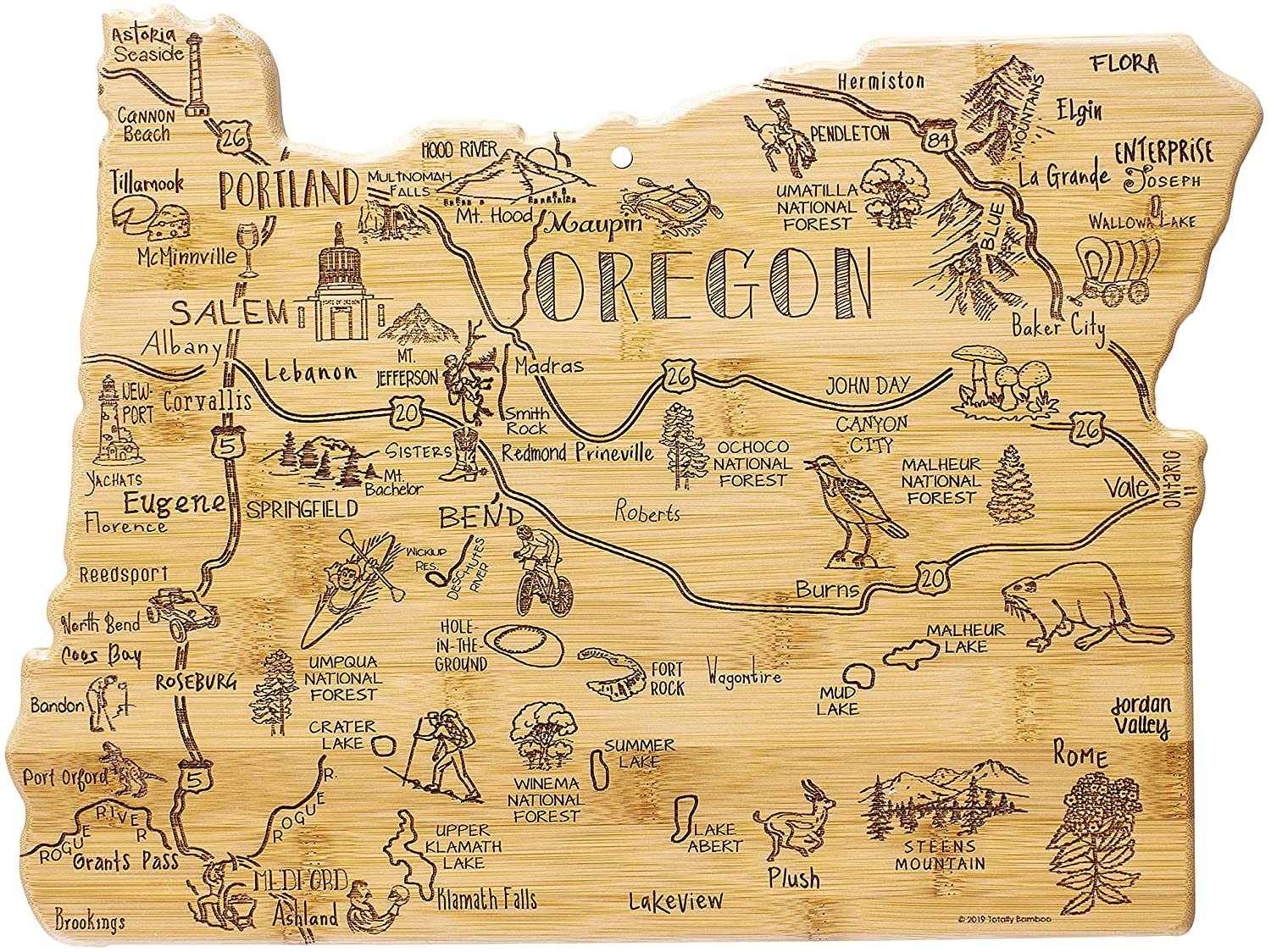 Price:$29.99 Bamboo Destination Oregon State Shaped Serving and Cutting Board, Includes Hang Tie for Wall Display: Home & Kitchen