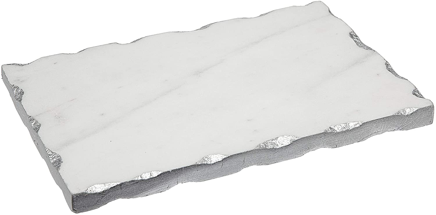 Price:$21.99 Marble Serving Tray, Charcuterie Platter Cheese Board with Silver Trim - Rectangular: Home & Kitchen
