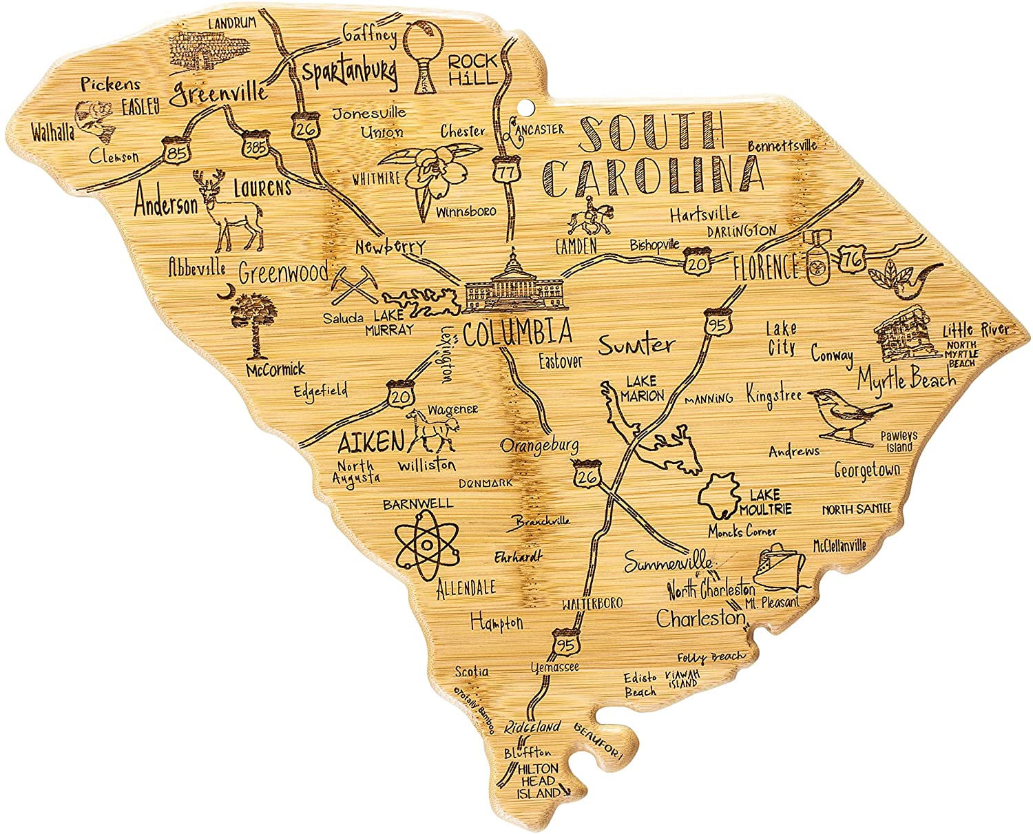 Price:$29.99 Bamboo Destination South Carolina State Shaped Serving and Cutting Board, Includes Hang Tie for Wall Display: Home & Kitchen