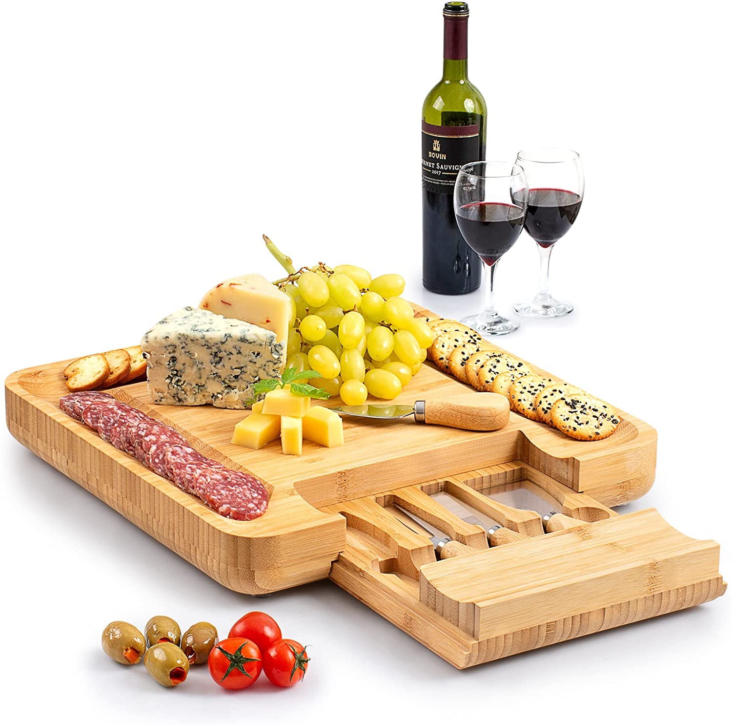 Price:$42.88 Board Set Bamboo Wooden Cheese Board Tray Knife Cutting Serving Set — Kitchen Boards, Cream Cheese, American, Blue, Swiss Cheese Slices, Bridal Shower, Wedding, Housewarming Gifts: Cheese Plates