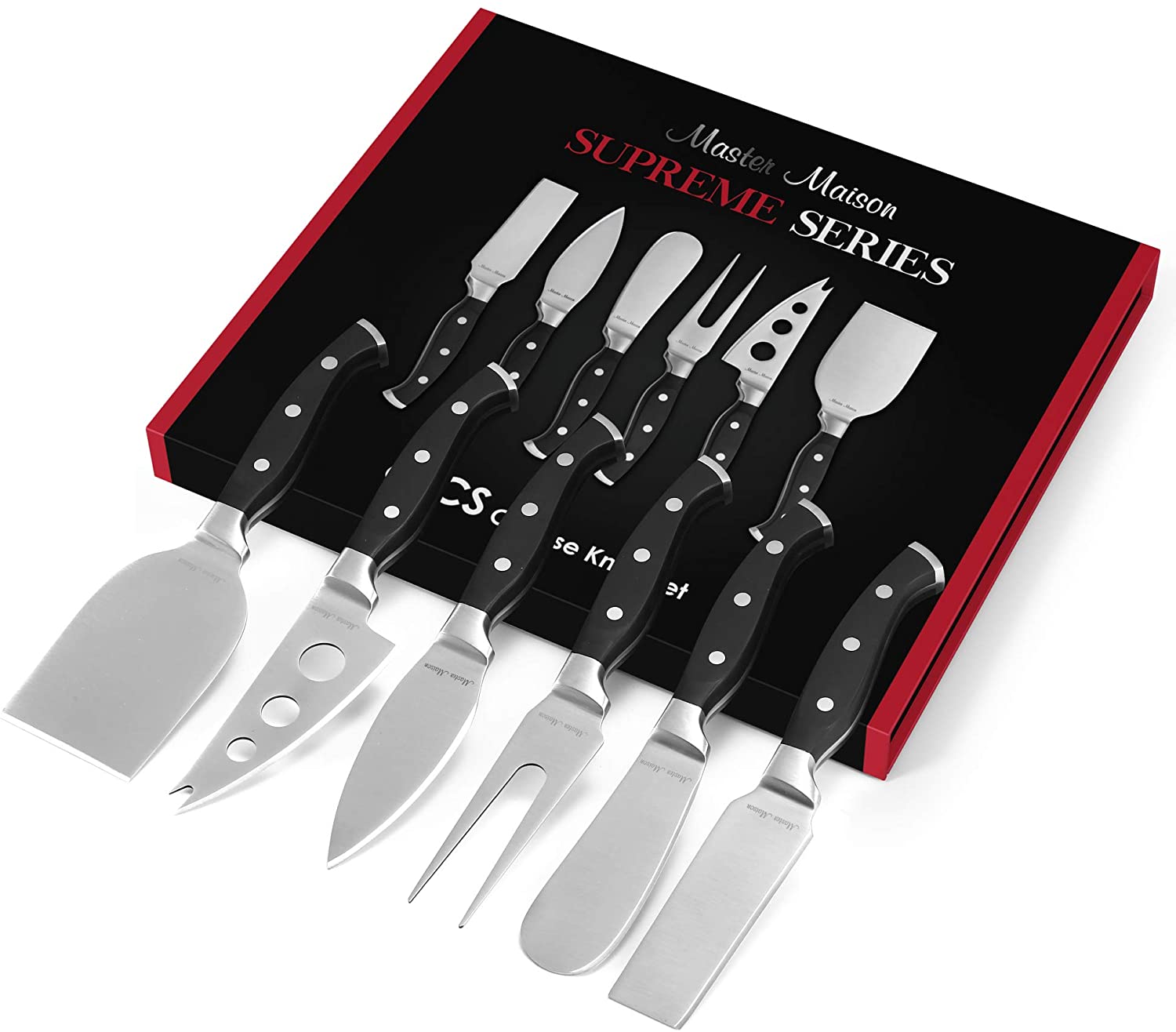 Price:$16.99 Maison 6-Piece Premium Cheese Knife Set | 6 German Stainless Steel Knives With Gift Box | Perfect For Charcuterie Platters And Cheese Boards, Black: Home & Kitchen