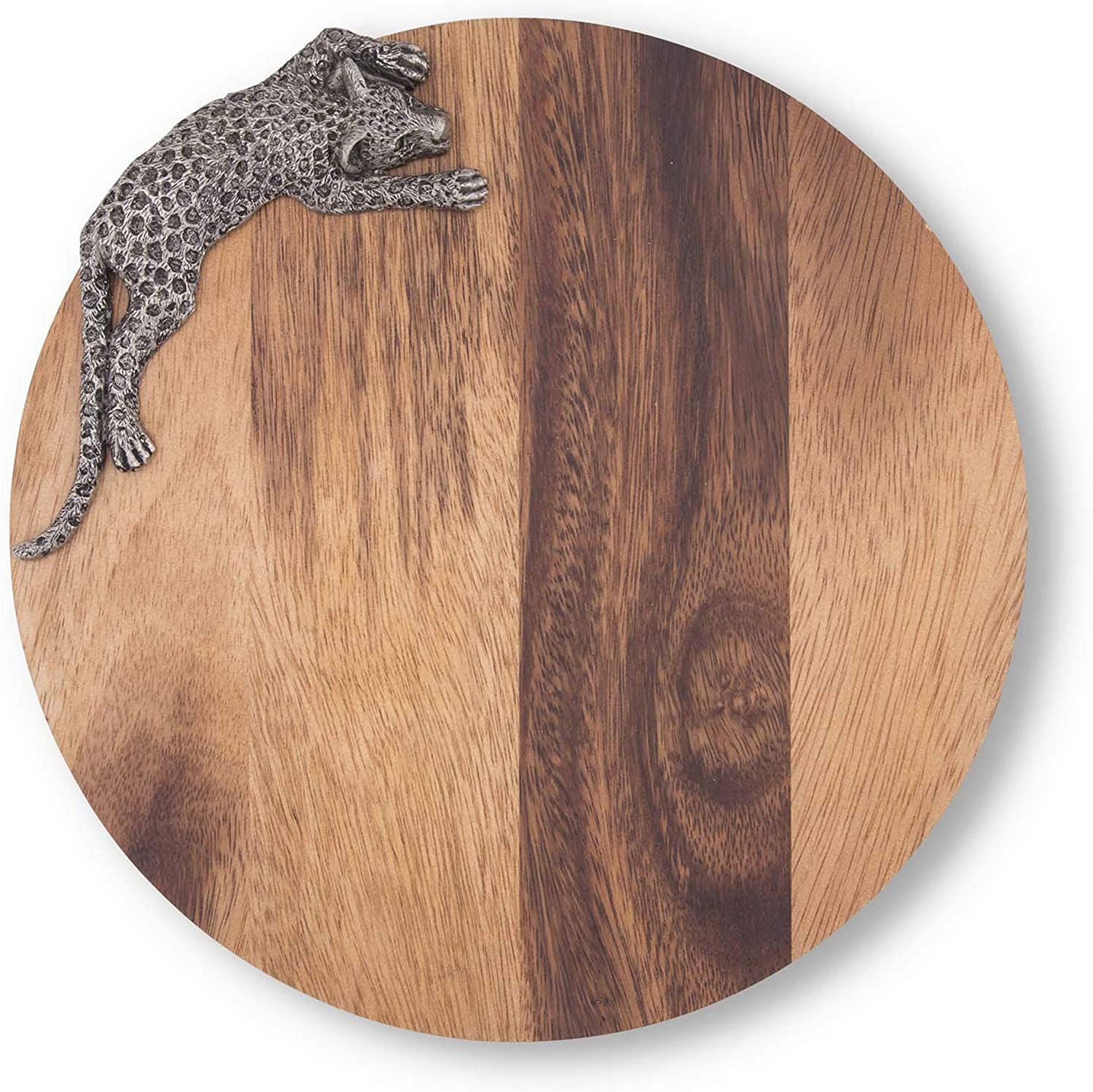 Price:$60.99 House Pewter Metal Leopard Round Acacia Wood Cheese / Serving Board 10 inch Diameter .75 inch Tall: Cheese Plates