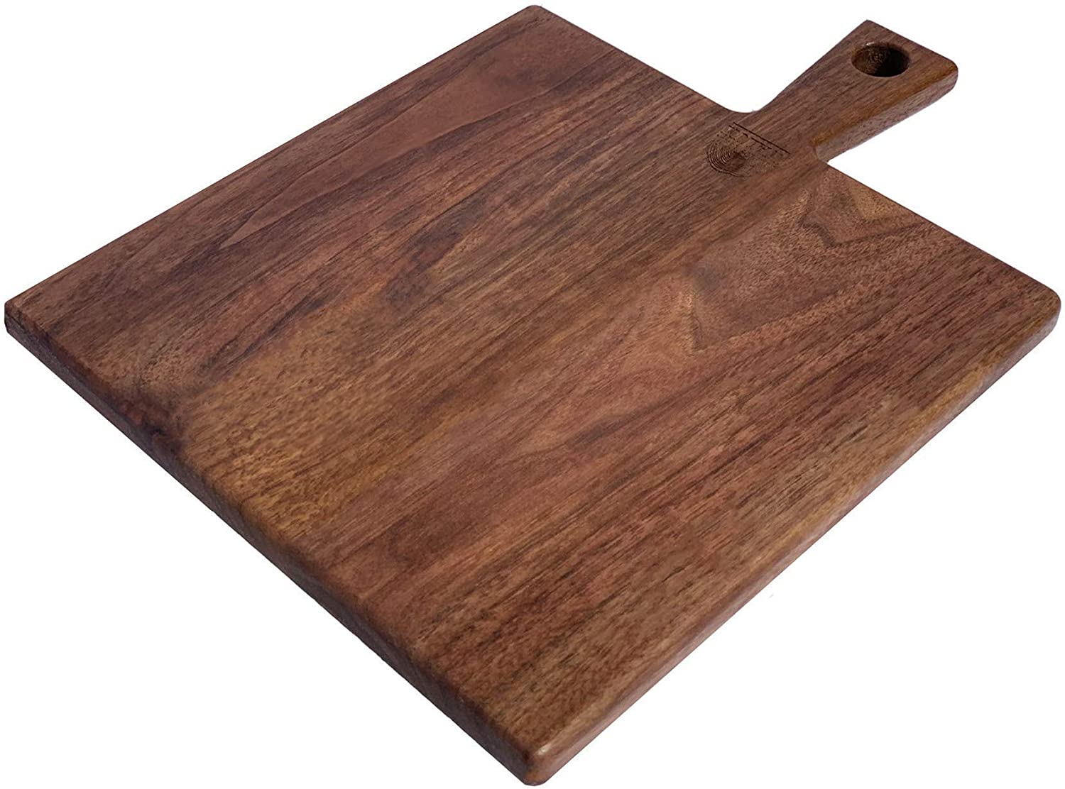 Price:$18.99 Black Walnut Wood Cheese Board with Handle & Cutter by Walux (11" x 11"), Pizza Peel, Pizza Paddle, Charcuterie Platter, Cheese Board, Rustic Paddle for Baking Pizza, Bread, Cake, & Fruits: Home & Kitchen