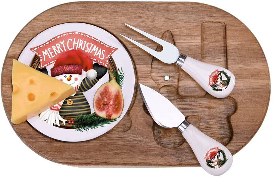 Price:$29.99 Acacia & Ceramics Collapsible Cheese Board and Knife Set - Charcuterie Platter & Serving Tray with Cutlery include 2 Stainless Steel Cheese Slicers -Thanksgiving and Christmas Gift Idea (sp440c): Cheese Plates
