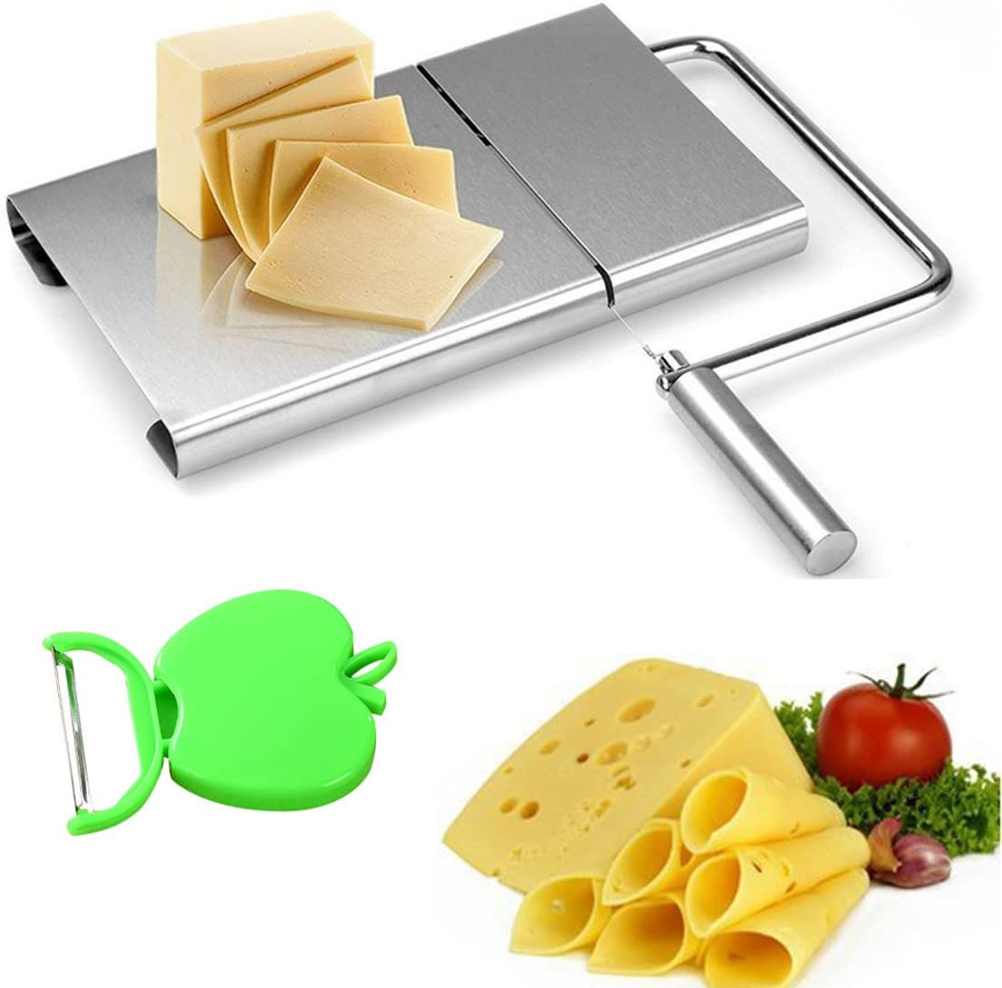 Price:$14.99 Cheese Slicer Stainless Steel Wire Butter Cutter with Serving Board for Hard and Semi Hard Cheese Butter Sausage, 5 Wires Included: Home & Kitchen