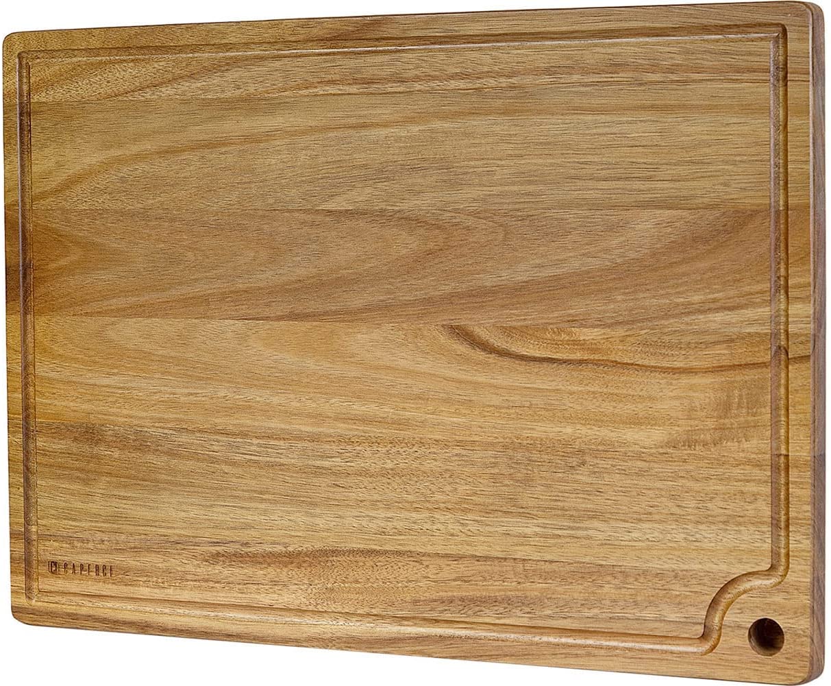 Price:$41.99 Large Acacia Wood Cutting Board 20 x 14 Inch - Caperci Better Kitchen Chopping Board with Juice Groove & Handle Hole for Meat (Butcher Block) Vegetables and Cheese: Home & Kitchen