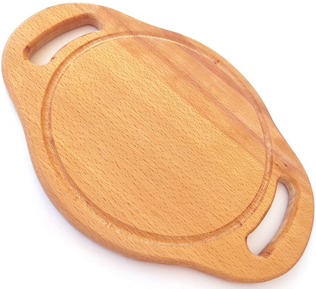 Price:$12.99 Solid Wood Round Serving Board Tray With Handles – Circle Cutting Board With Juice Groove for Fruits, Cheese, Veggie, Meat. Mini Charcuterie Board – 100% Natural, Healthy, Presentable: Home & Kitchen