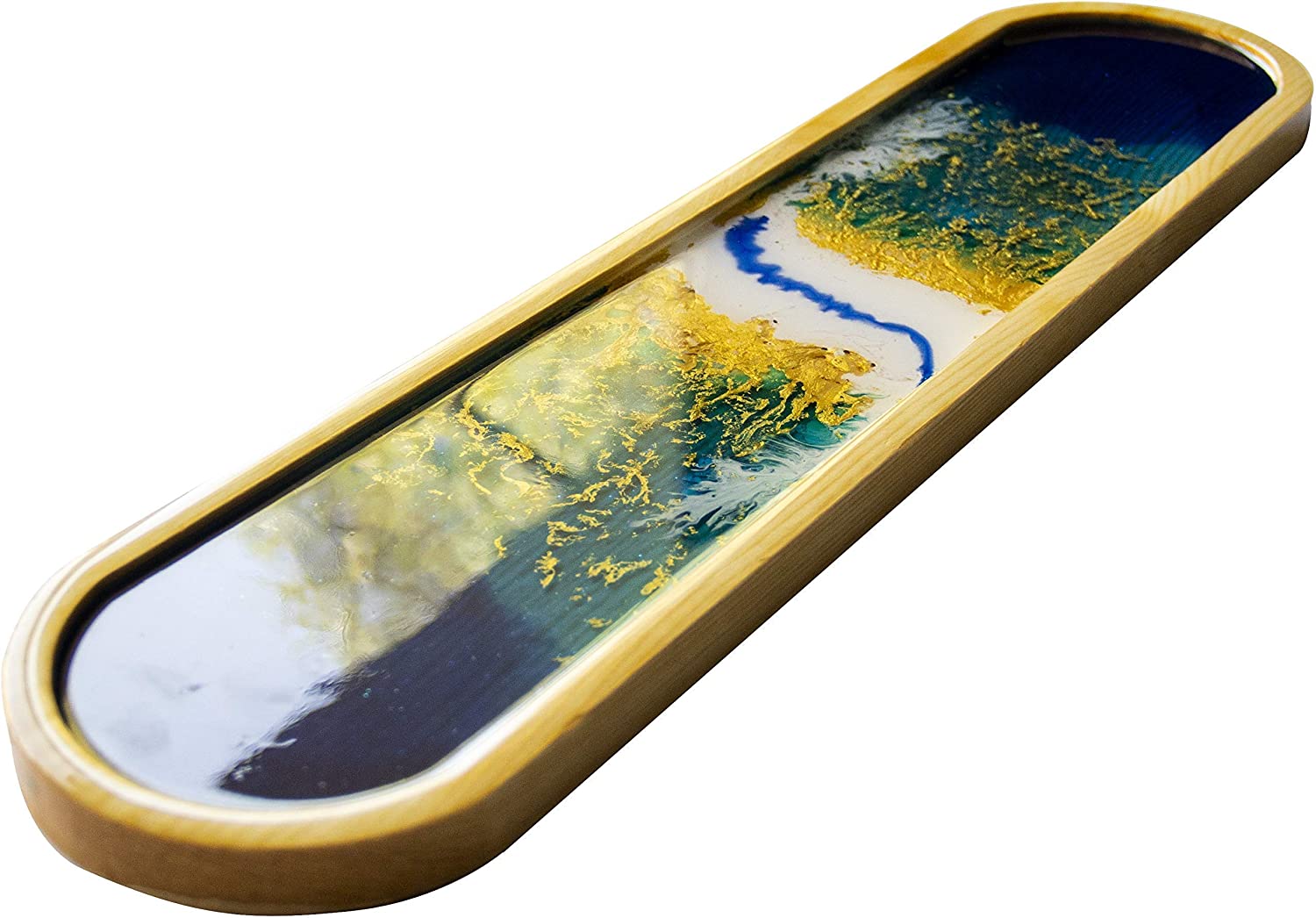 Price:$99.95 Breezes Wood Platter Serving Tray- Cheese Board with Resin Surface, Charcuterie Board, Party Décor, Royal Green/Blue for Dining and Décor. Unique Gift for Weddings & Christmas. : Handmade Products