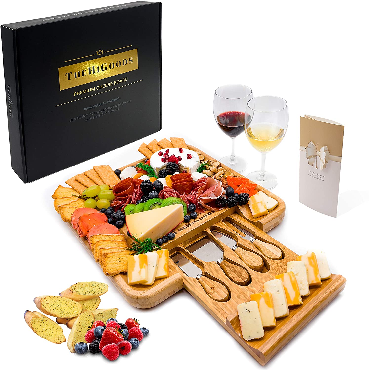 Price:$34.99 Charcuterie Board Set, Bamboo Cheese Board and Knife Set, Serving Platter Tray with Cutlery, Gift for Couples, Housewarming, Wedding registry, Brides and Christmas: Cheese Plates