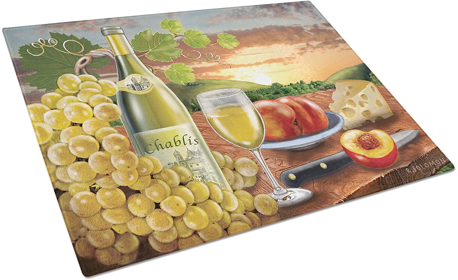 Price:$33.34 Treasures PRS4028LCB Chablis, Peach, Wine and Cheese Glass Cutting Board Large, 12H x 16W, multicolor: Home & Kitchen