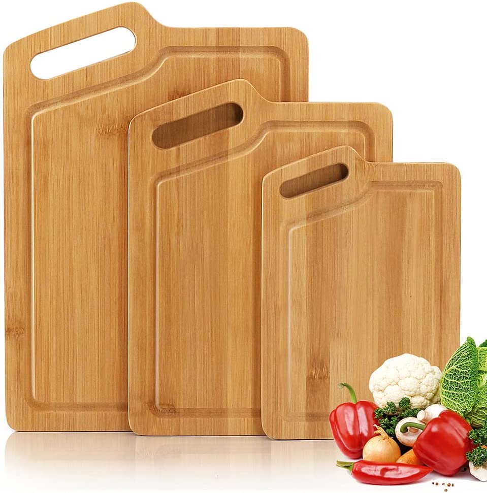 Price:$50.99 Bamboo Cutting Board Set with Juice Groove 3 Pieces Wood Chopping Board for Kitchen with Handles for Meat (Butcher Block) Cheese and Vegetables: Home & Kitchen