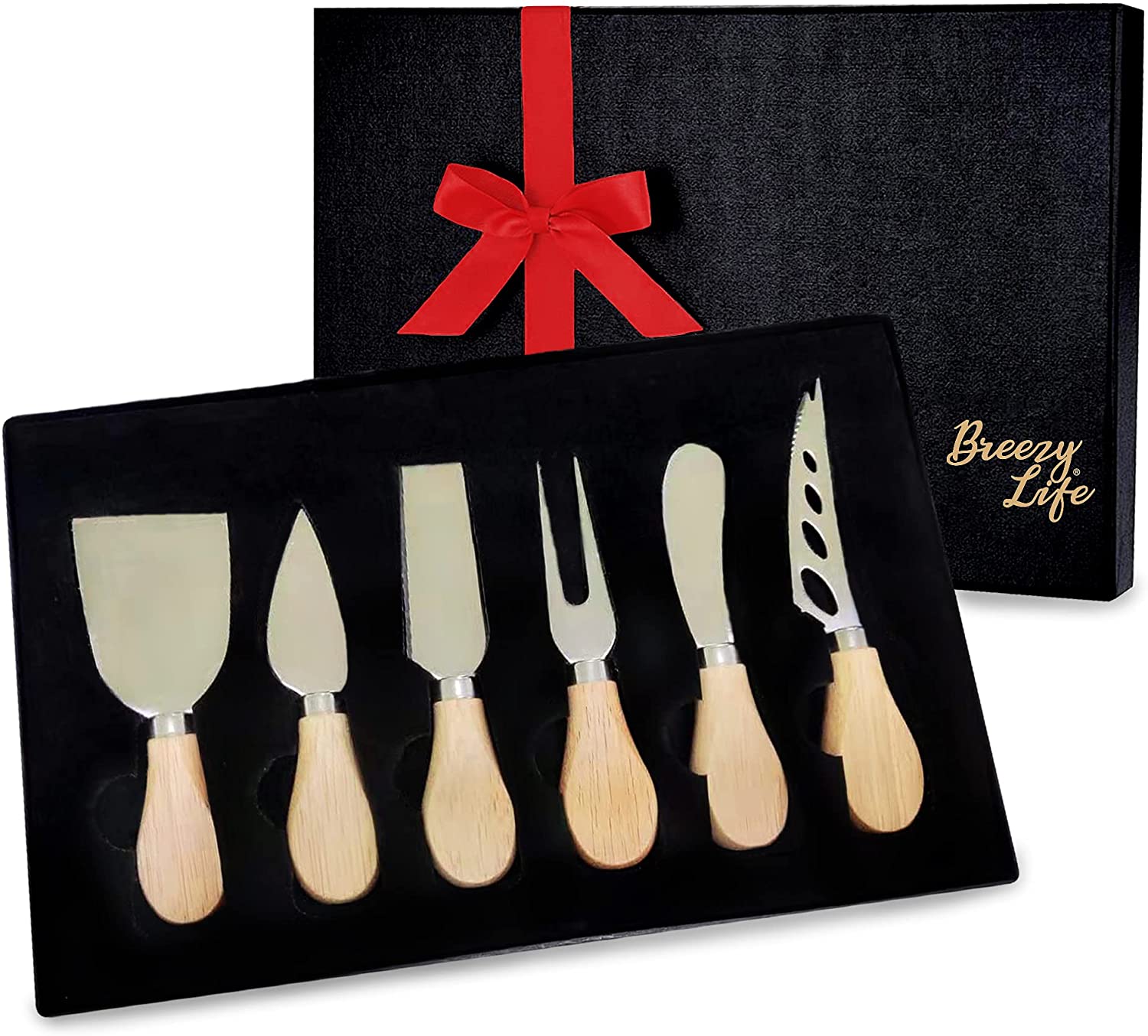 Price:$16.99 6-Piece Cheese Knife Set for Charcuterie Board, Stainless Steel Cheese Knives with Oak Wooden Handles, Gift-Ready: Home & Kitchen