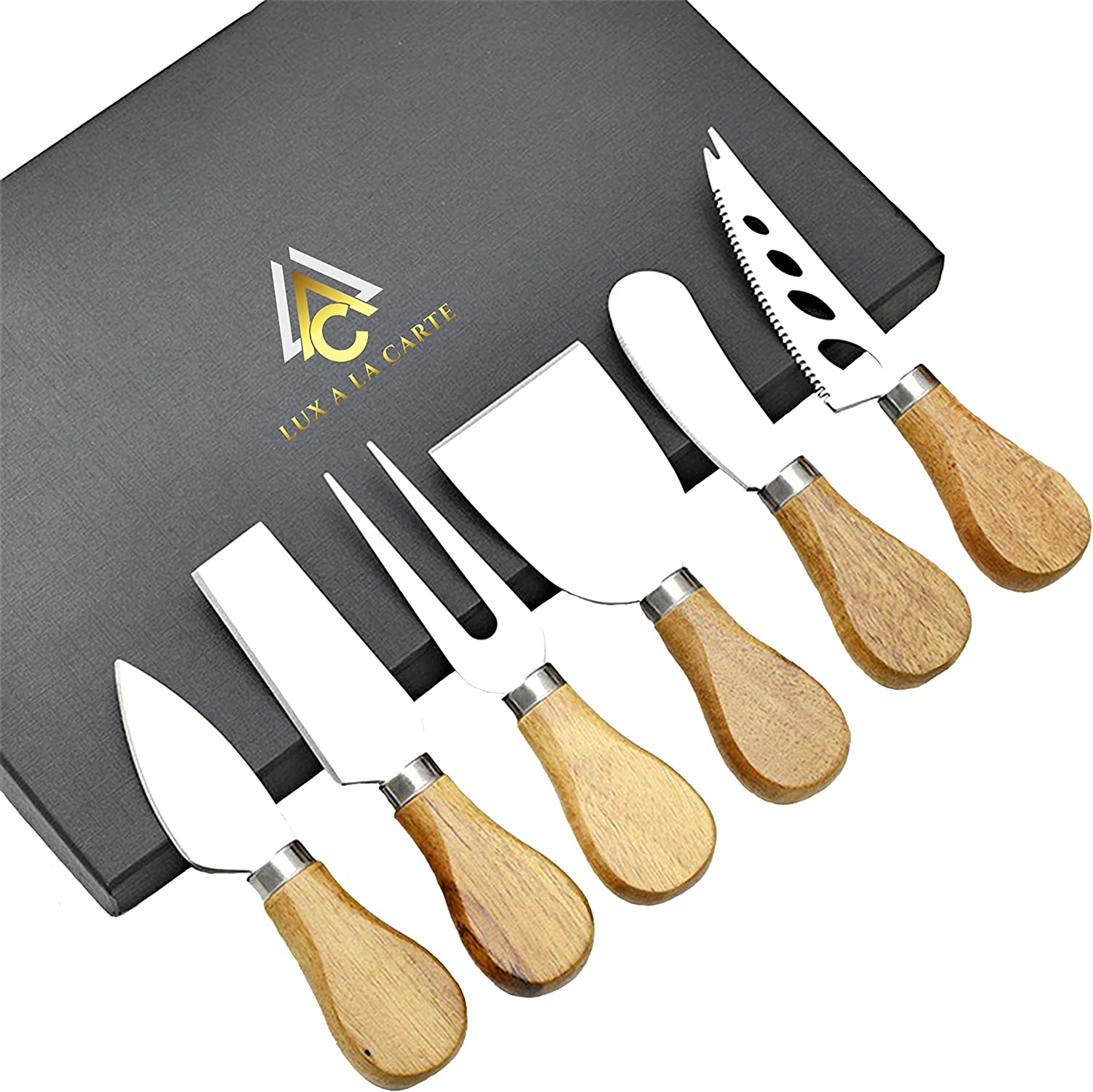 Price:$23.99 Premium 6-Piece Cheese Knife Set - Stainless Steel Charcuterie Utensils with Wood Handle- Complete Cheese Knives Collection-Gift Ready for Thanksgiving, Holidays, & Christmas: Home & Kitchen