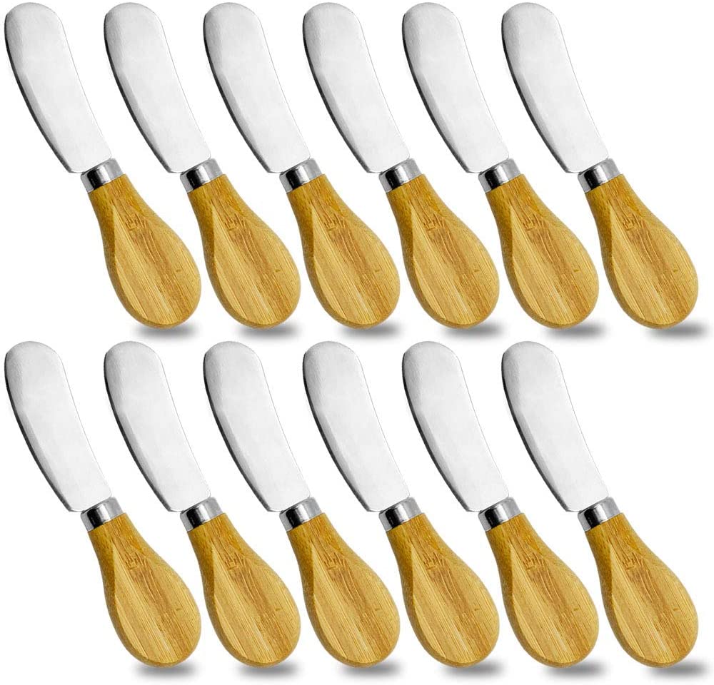Price:$14.99 Cheese Spreaders with Bamboo Handle, 5 Inch Stainless Steel Butter Spreader, Deluxe Sandwich Cream Cheese Condiment Knives- 12 Pieces (12): Home & Kitchen