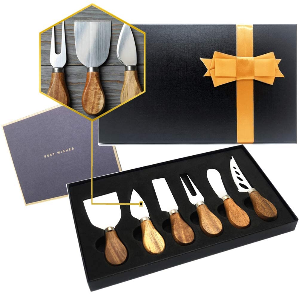 Price:$21.99 6-Piece Cheese Knife Set,Complete Stainless Steel Cheese Knives Collection (Acacia Wood Handle)-Cheese Spreader Knife for Charcuterie,Gift-Ready: Home & Kitchen