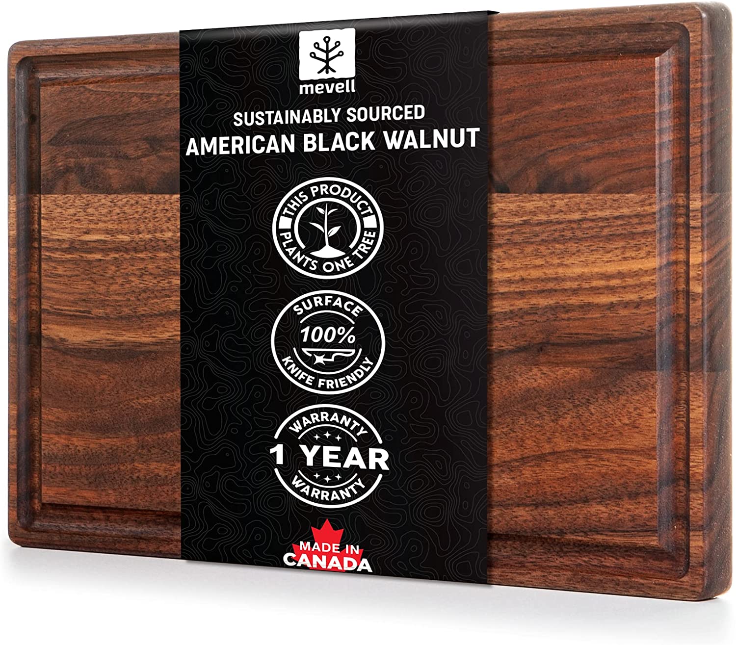 Price:$39.99 Cutting Board by Mevell with Juice Grooves, Made from American Black Walnut, Perfect for Mincing, Cheese Plater (Walnut, 12x8x0.75): Home & Kitchen