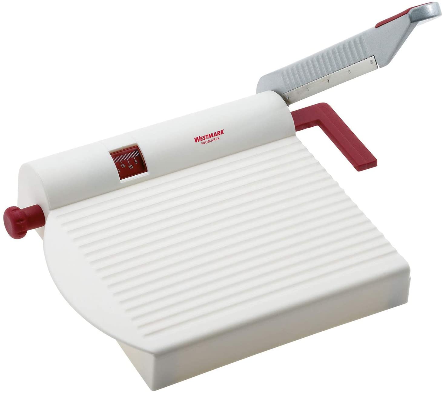 Price:$27.99 Germany Multipurpose Stainless Steel Cheese and Food Slicer with Board and Adjustable Thickness Dial (White) -: Home & Kitchen