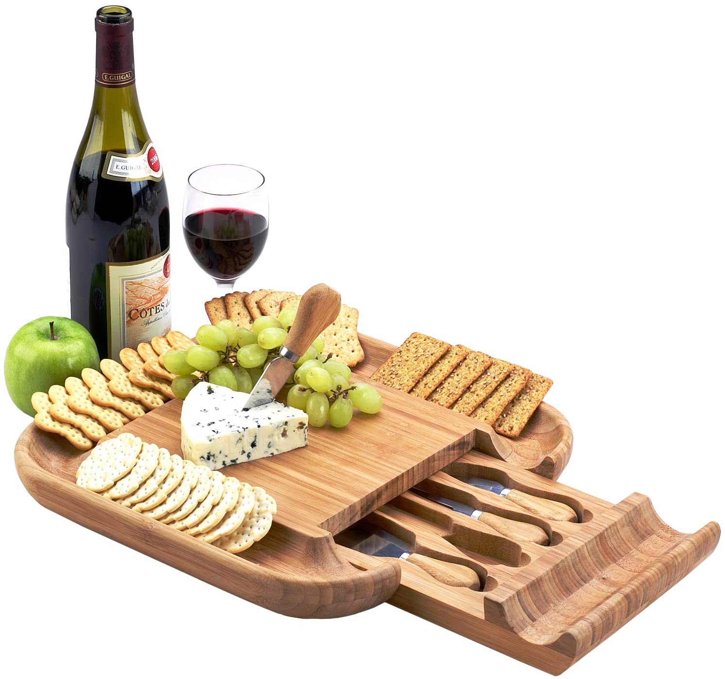 Price:$36.00 at Ascot Original Bamboo Cheese/Charcuterie Board with Cracker Groove & Drawer with Cheese Tools - Designed & Quality Checked in the USA: Flatware Cheese Servers: Cheese Plates
