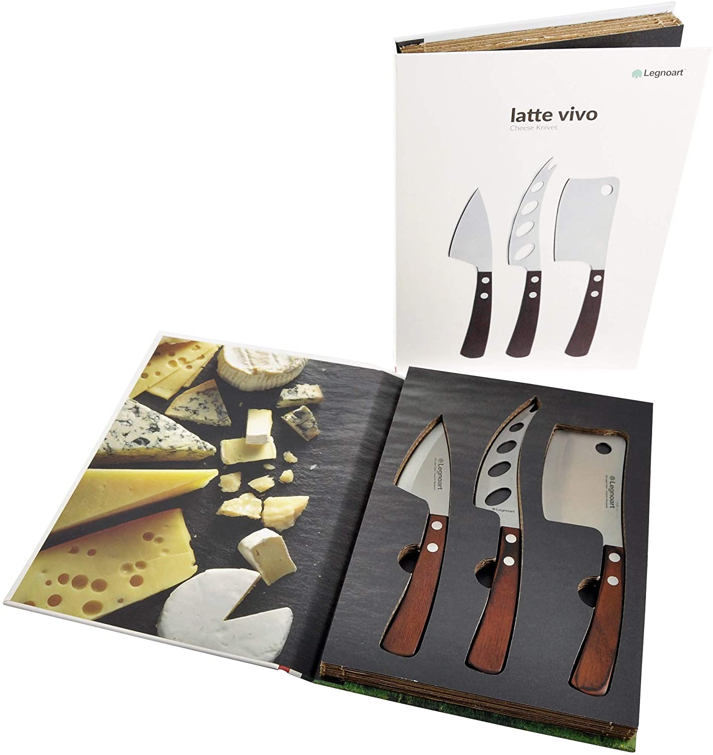 Price:$27.95 Latte Vivo 3-Piece Cheese Knife Set with Dark Wood Brown Handle: Home & Kitchen