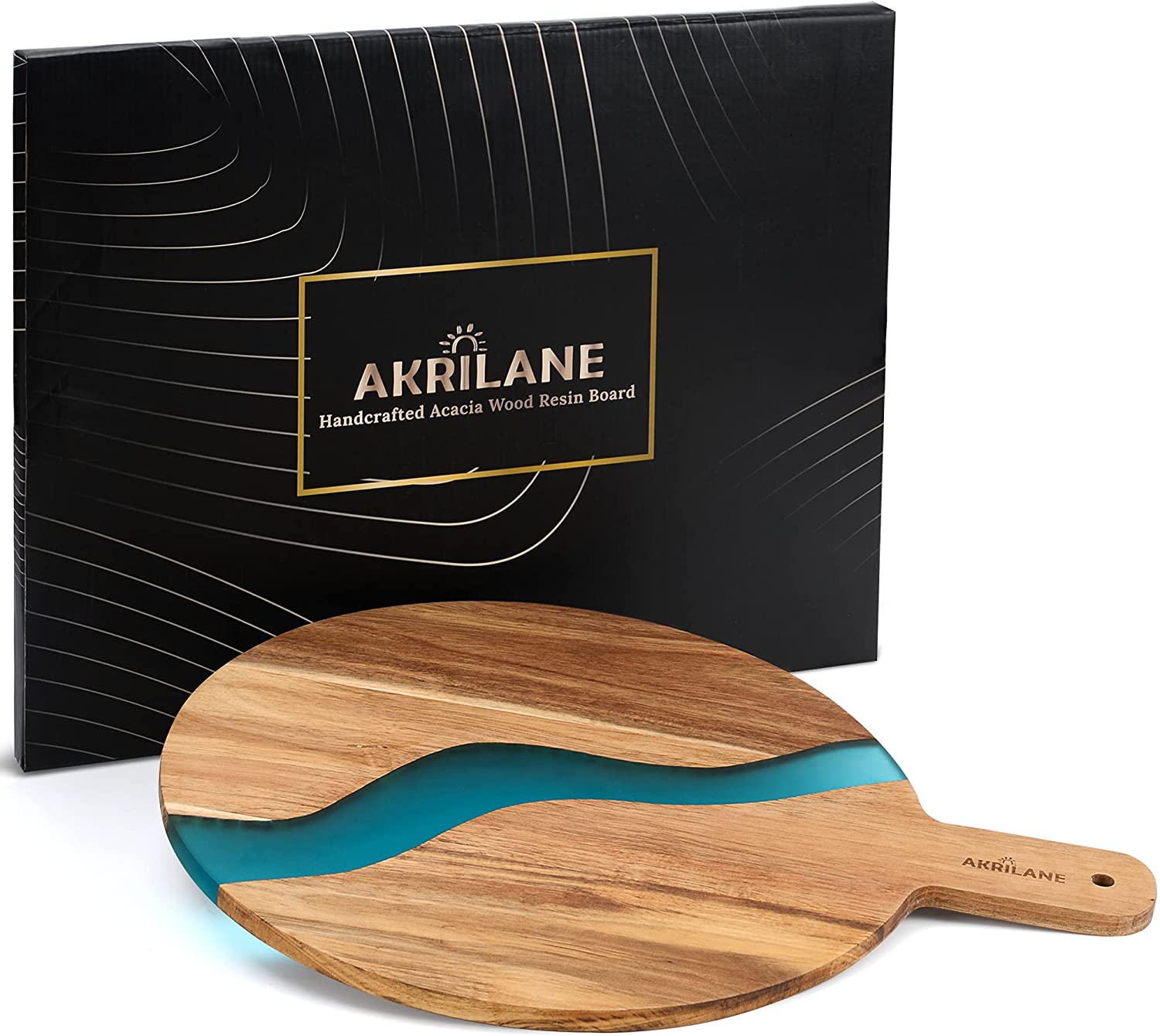 Price:$54.90 Cheese Board With Handle | Handmade Resin Cutting Board With Blue Crystal Resin River | Natural Acacia Wood Luxury Charcuterie Board | Kitchen Decor with Resin Art: Home & Kitchen