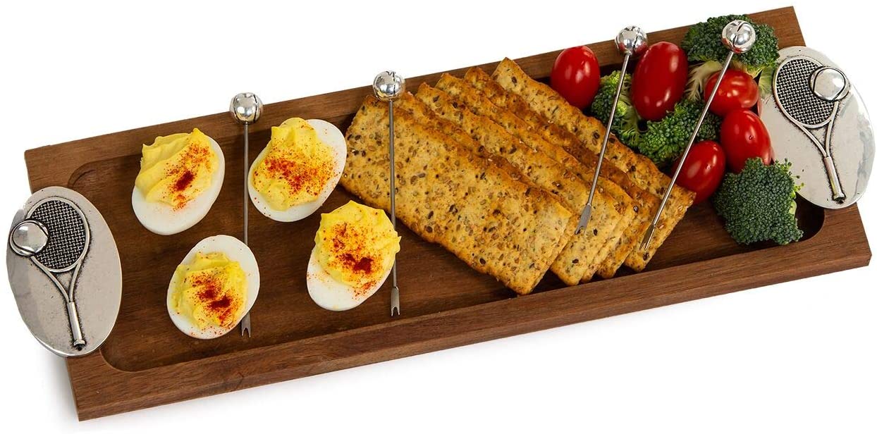 Price:$29.99 Wood Serving Tray Food Tray with Matching Food Picks by Picnic Plus (Tennis): Serving Trays