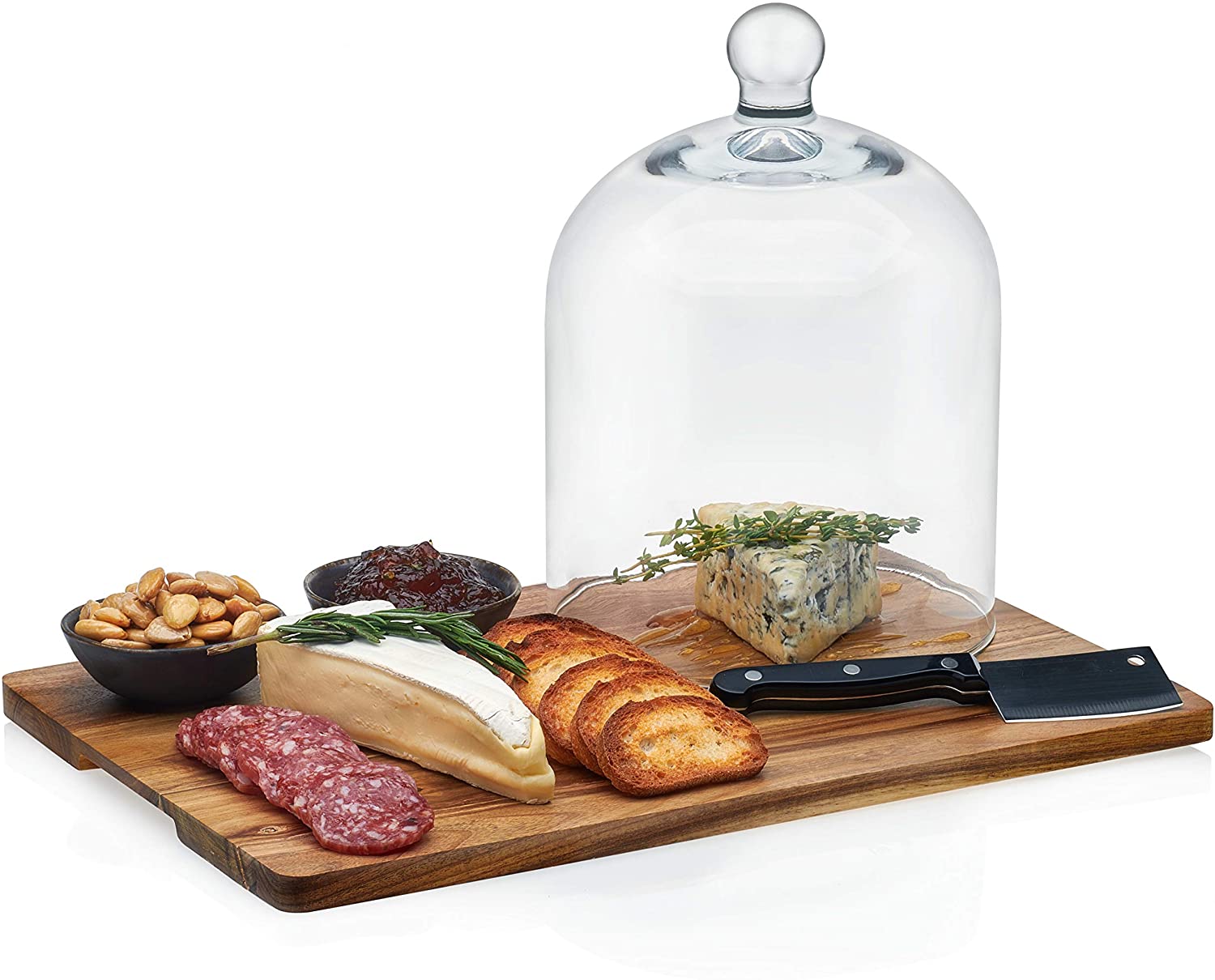 Price:$49.99 Acaciawood 4-Piece Cheese Board Serving Set with Glass Dome: Cheese Plates