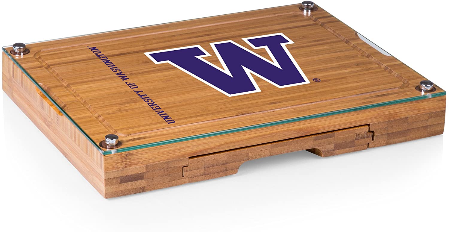 Price:$70.03 TIME NCAA Washington Huskies Concerto Glass Top Cheese Board and Knife Set - Charcuterie Board Set - Glass Top Cutting Board : Home & Kitchen