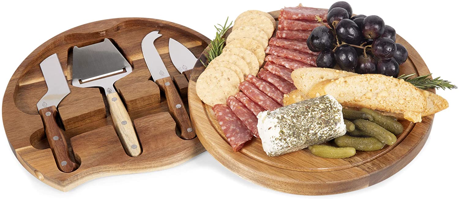 Price:$33.99 - a Picnic Time Brand Circo Acacia Wood Cheese Board Set with Cheese Tools: Home & Kitchen