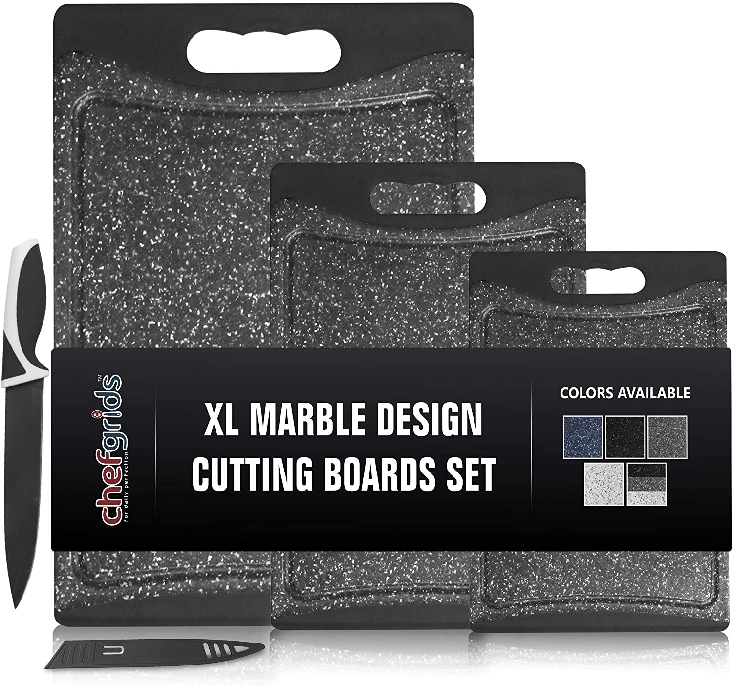 Price:$29.99 GRIDS Durable Plastic XL Marble Cutting Board, Chopping Board Thick Plastic, for Vegetable Meat or Cheese Wih Non-Slip Grip, Handles Juice Groove | Dishwasher Safe (3-pc Set, Charcoal): Home & Kitchen