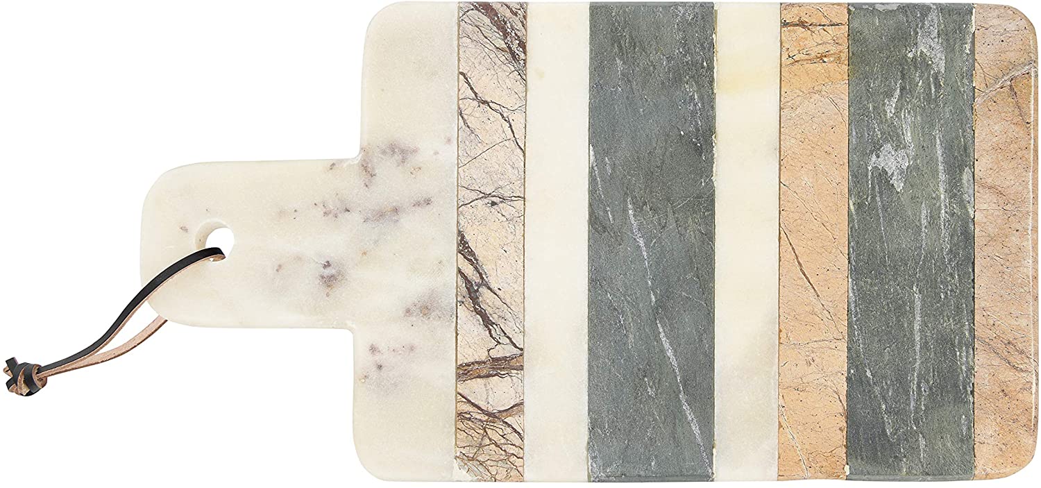 Price:$32.94 15" L Rectangle Marble Cheese Stripes, Handle & Leather Strap Cutting Board, Green : Home & Kitchen