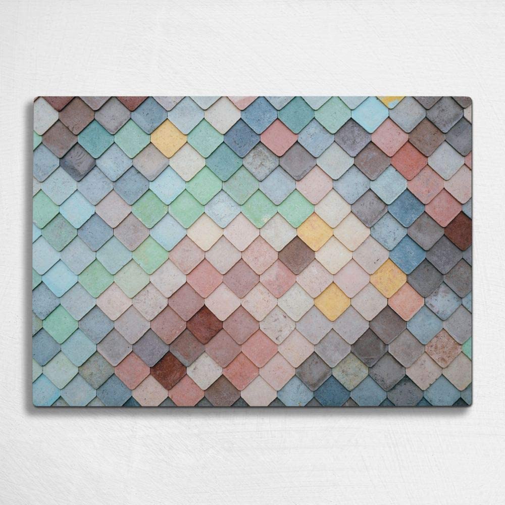 Price:$24.95 - Tempered Glass Cutting Board - 14" x 10" inch (35x25x0.4cm) Serving Tray, Cheese Board, Print, Round Edges, Non-Slip Feet, Scratch, Heat, Shatter Resistant, Dishwasher Safe (Mosaic 01): Home & Kitchen