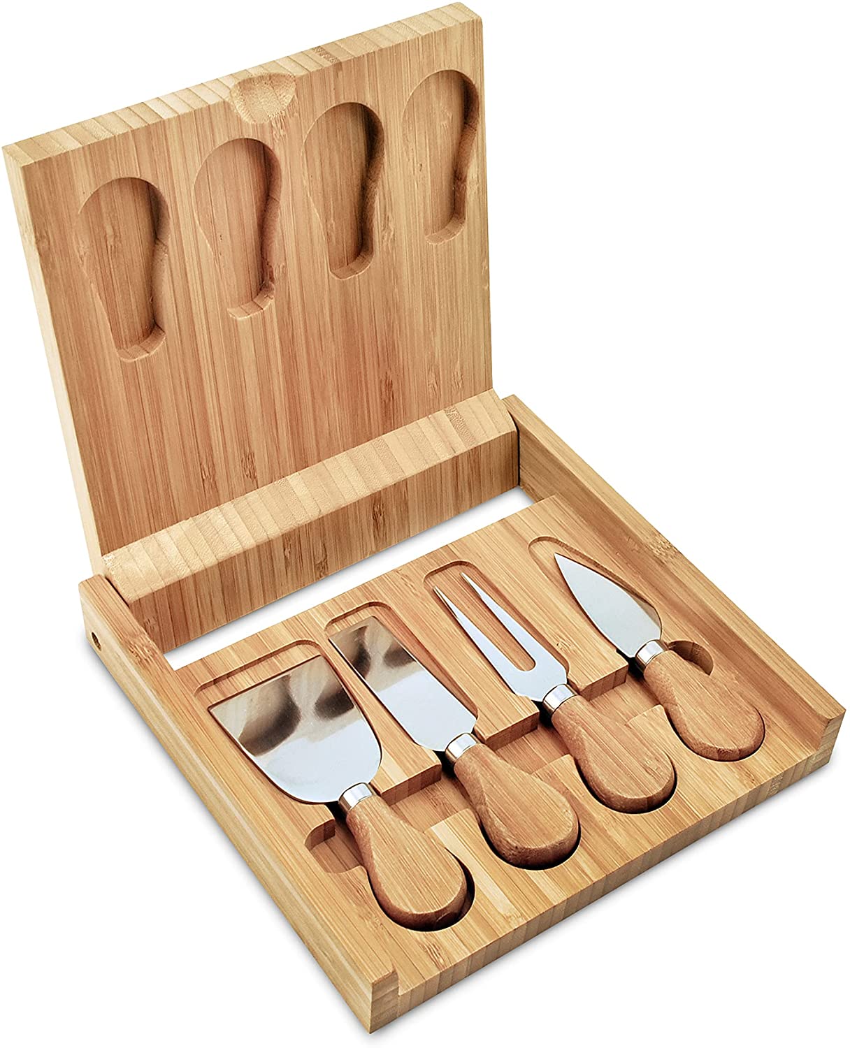 Price:$28.41 Formaggio Bamboo Cheese Tool Set Includes 4 Knives with 1 Serving Board Case, Appetizer Serveware, 8in x 8in: Cheese Knives: Home & Kitchen