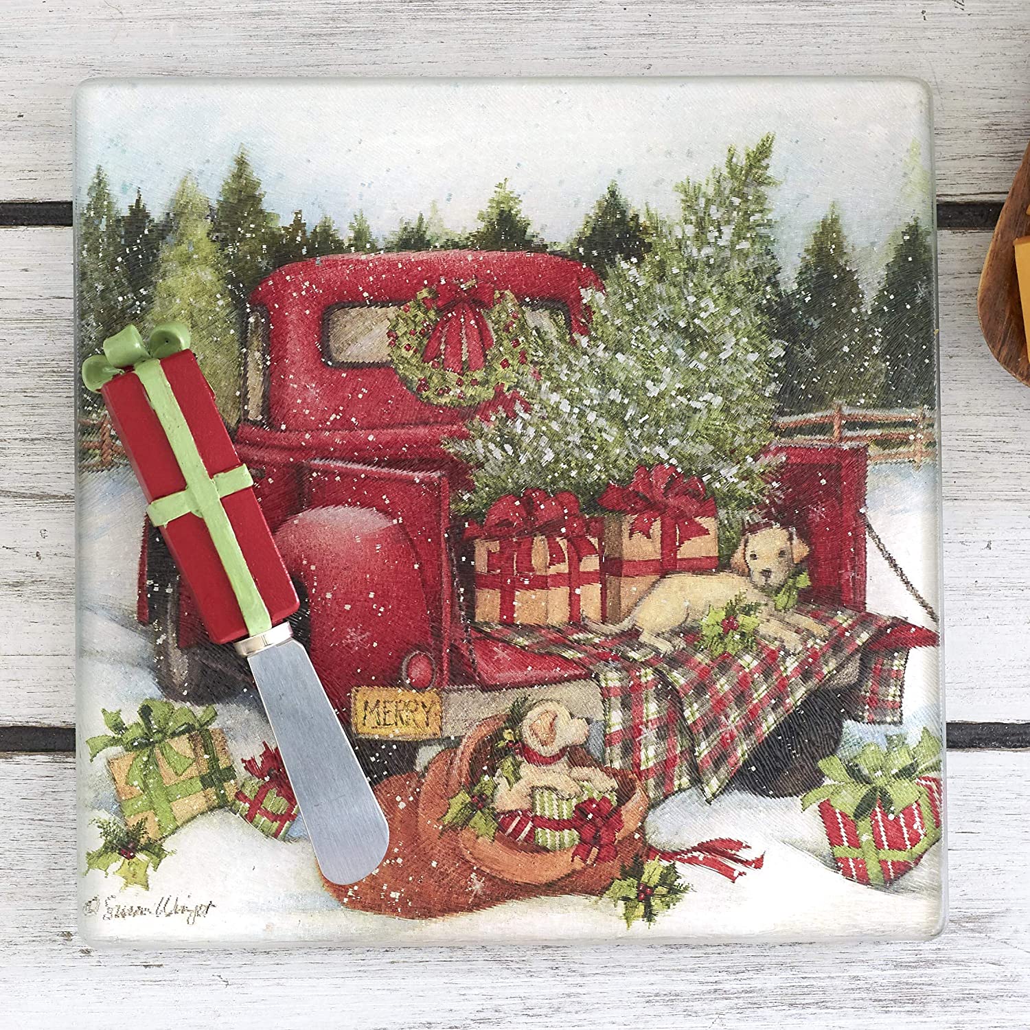 Price:$18.99 Holiday Meat and Cheese Cutting Board with Spreader - Red Truck: Home & Kitchen