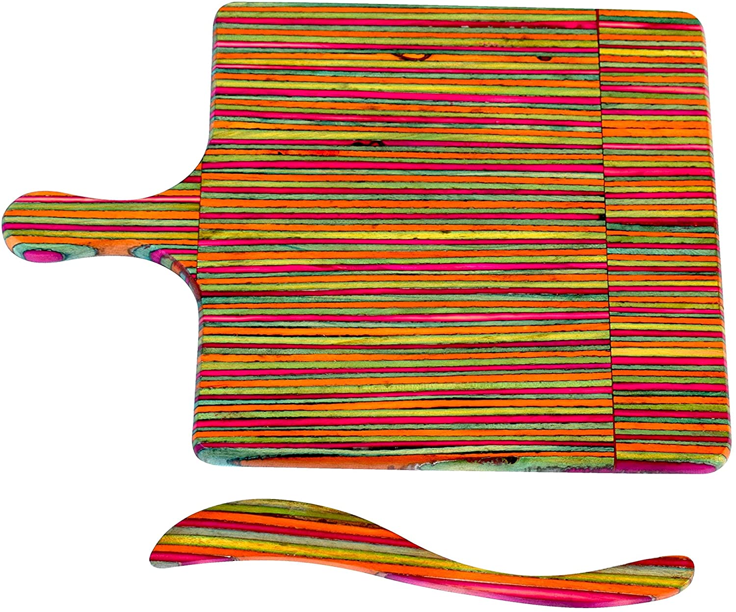 Price:$40.95 Wood Cheese Board | Rainbow Wood Cutting Board Platter with Handle | Farmhouse Rainbow Wood Charcuterie Tasting Serving Tray with Rustic Wood Cheese Spreader: Home & Kitchen