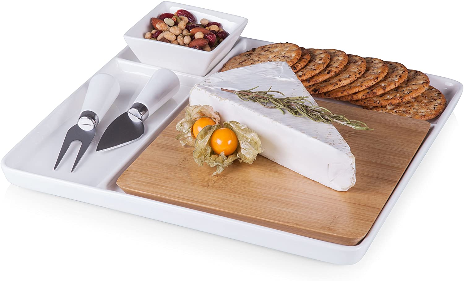 Price:$48.99 - a Picnic Time Brand Peninsula Cutting Board Serving Tray with Cheese Tools : Home & Kitchen