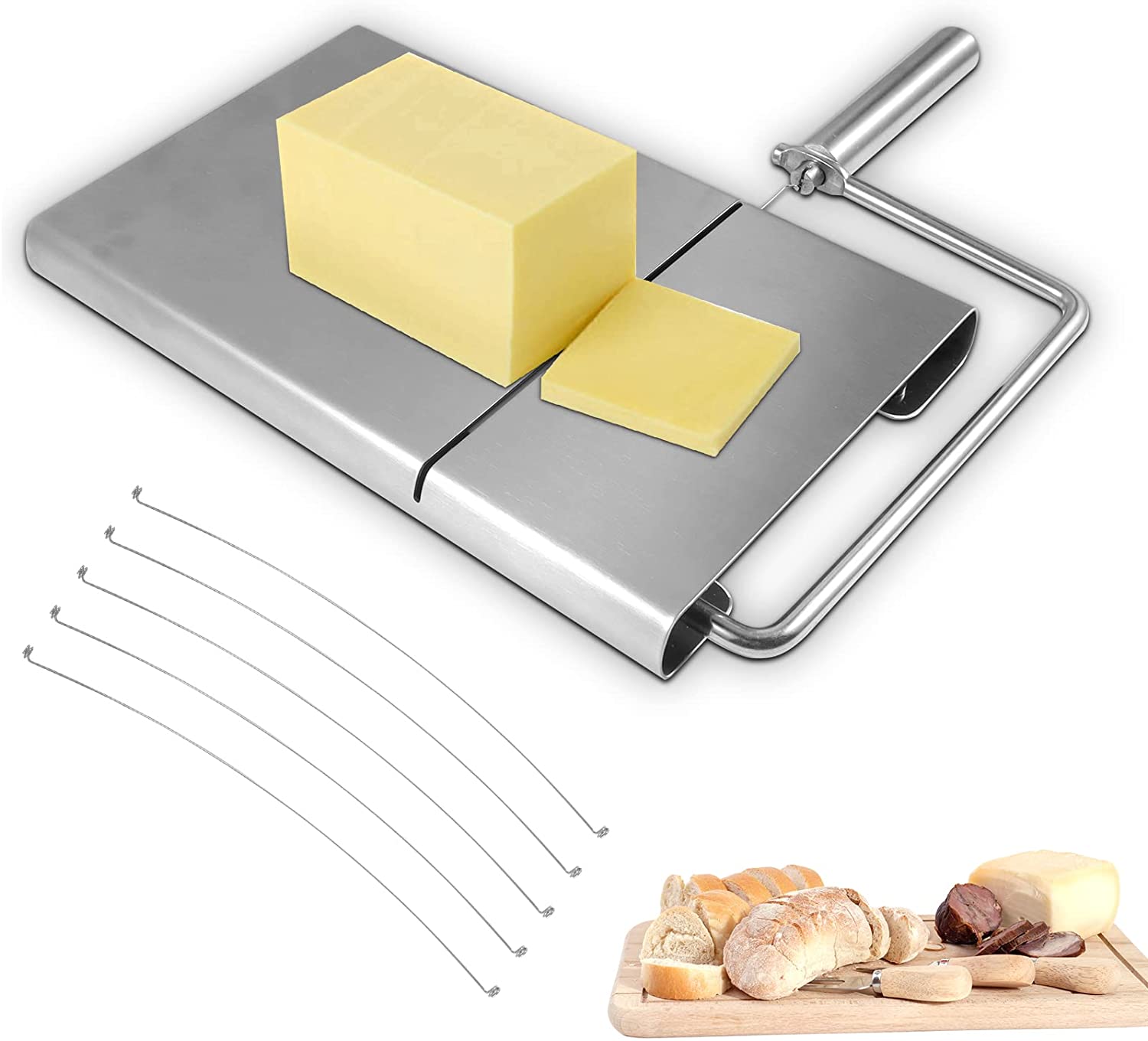 Price:$18.99 Butter Cutter Wire with 8.3x5.1 Inch Board, Stainless Steel Slicer Board Come with 5 Replaceable Wires for Kitchen: Home & Kitchen