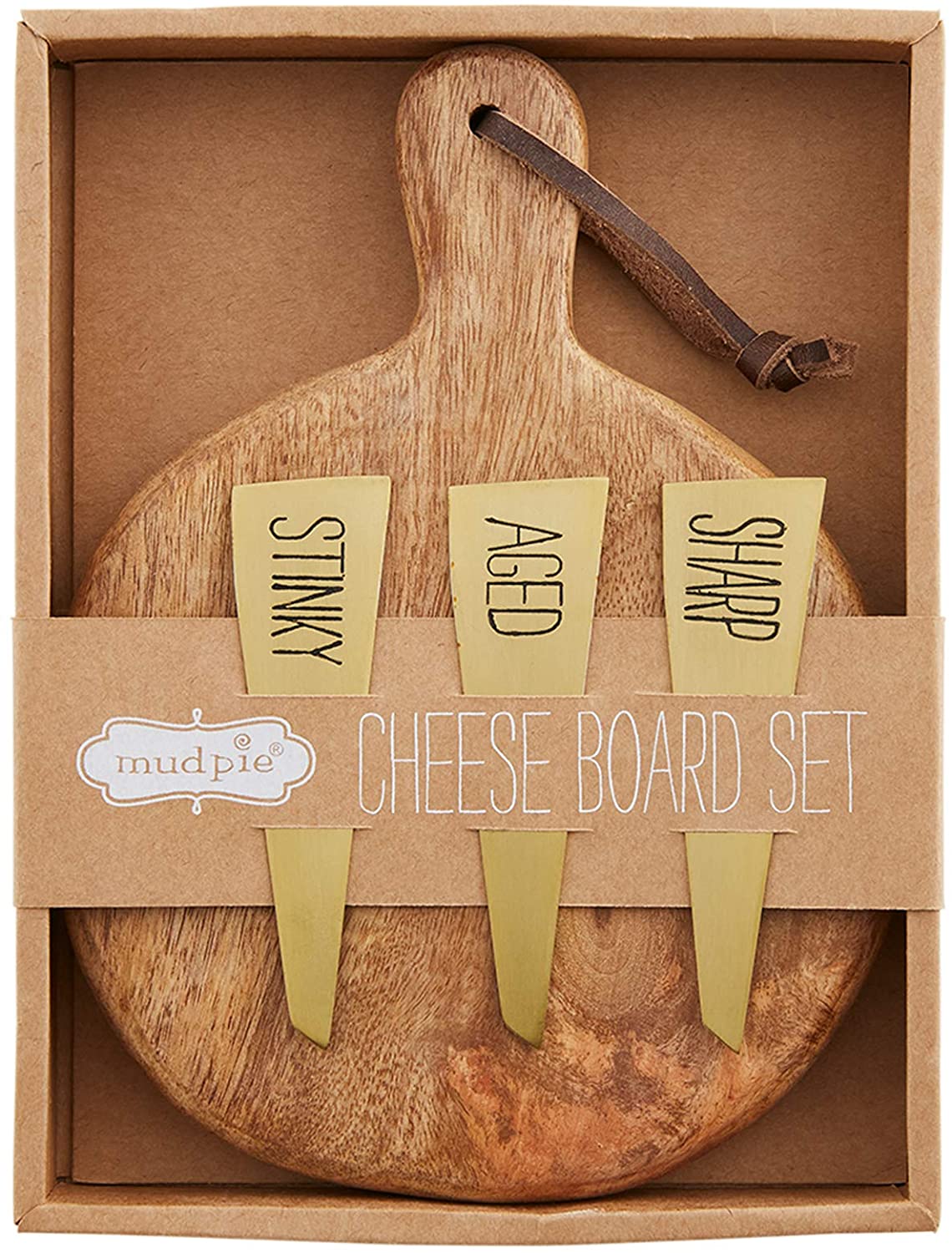 Price:$25.66 Pie Bistro Boxed Cheese Set, board 8" x 6" | marker 4", Brown: Cheese Plates