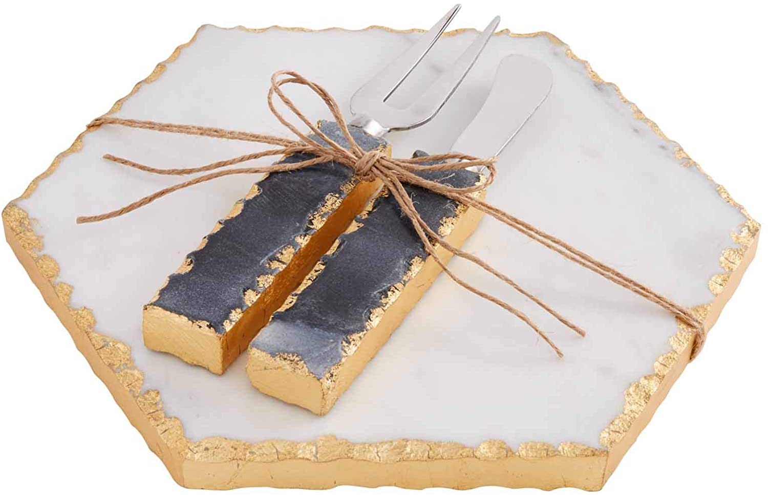 Price:$30.58 Pie Marble Cheese, 3 Piece Set, White, board 8" x 8" | utensils 7" (41100042): Cheese Plates