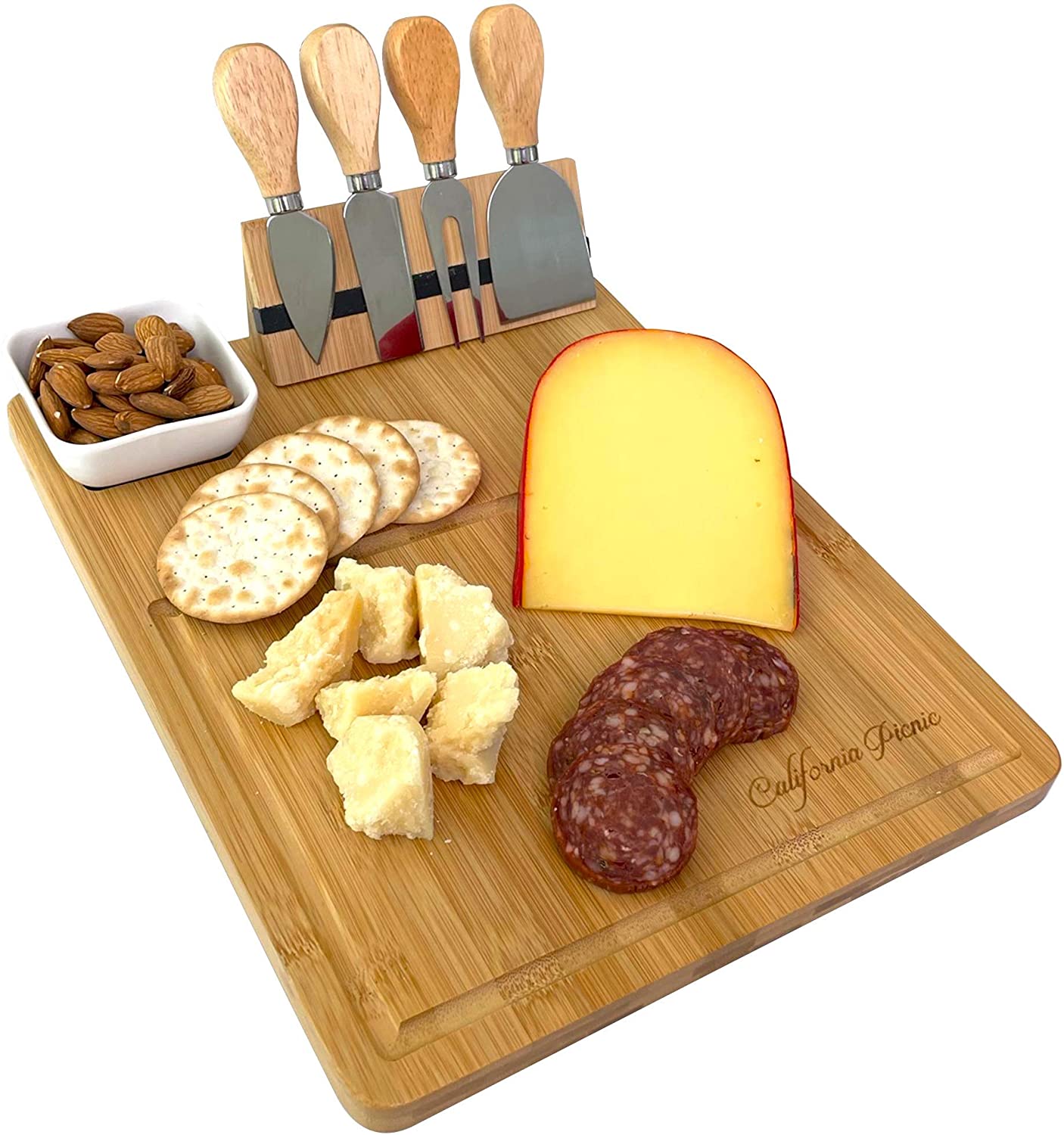 Price:$28.97 Board and Knife Set | Wine Board | Organic Bamboo Wood Charcuterie Platter Serving Board Tray with Cutlery | Perfect for Birthday, Housewarming & Wedding Gifts: Plates