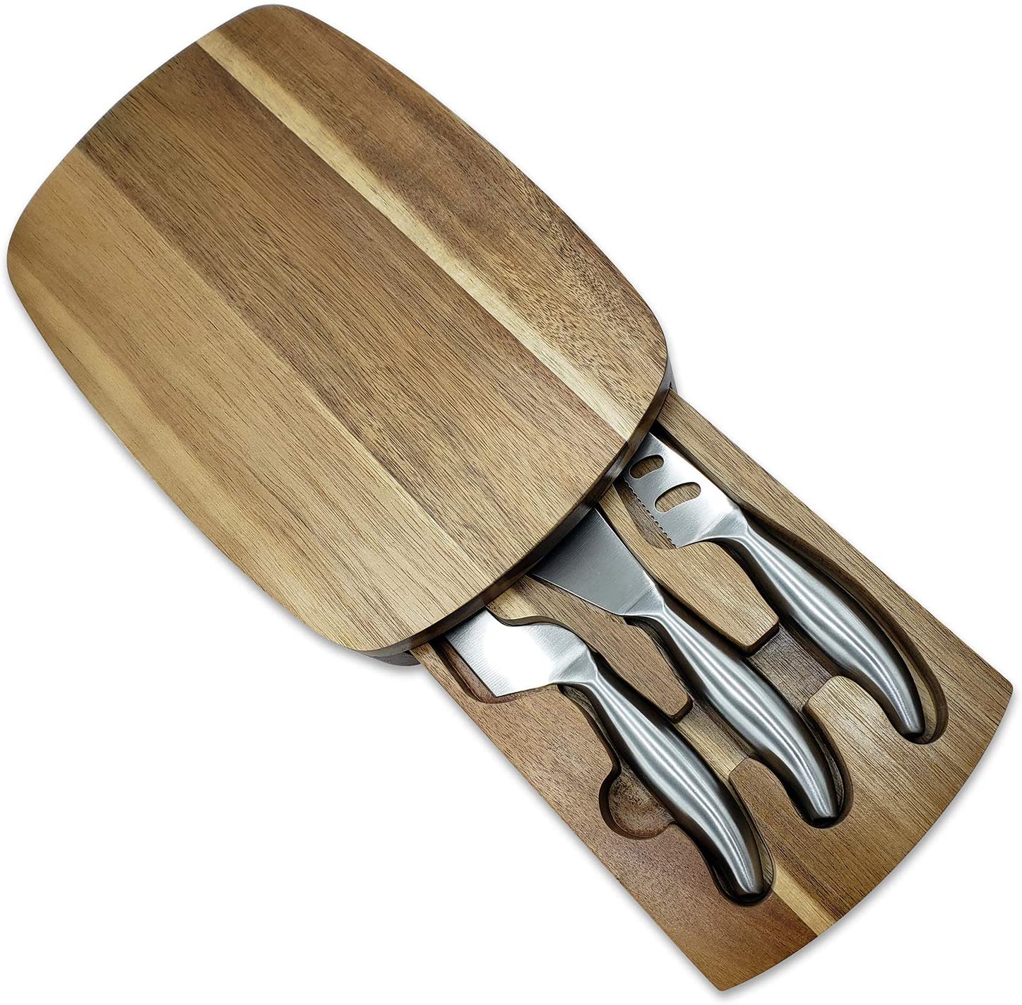Price:$24.95 Essentials Acacia Wood Cheese Board With Utensils - Wooden Serving Tray with Three-Piece Cutlery Set, Modern Classic Design - Perfect for Birthday, Housewarming & Wedding Gifts: Cheese Plates