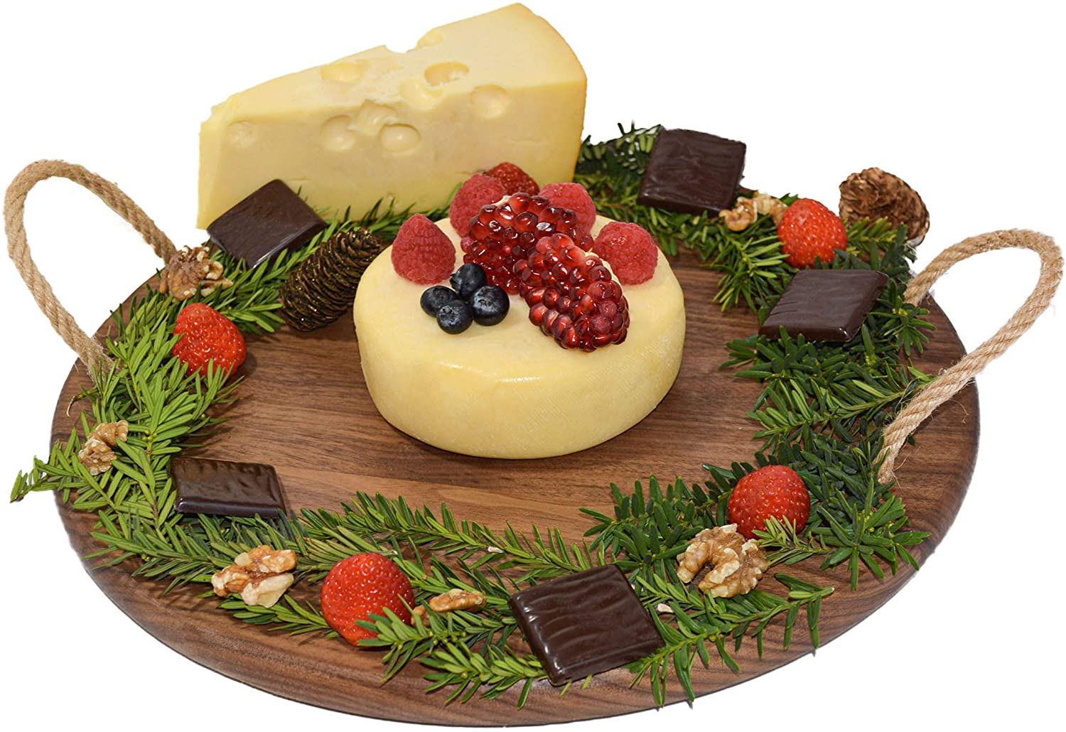 Price:$23.99 Black Walnut Wood Cheese Board with Handle by Walux (14"), Charcuterie Platter & Serving Tray for Wine, Crackers, Brie and Meat. Rustic Black Walnut Serving Board, Round Cheese Board: Cheese Plates