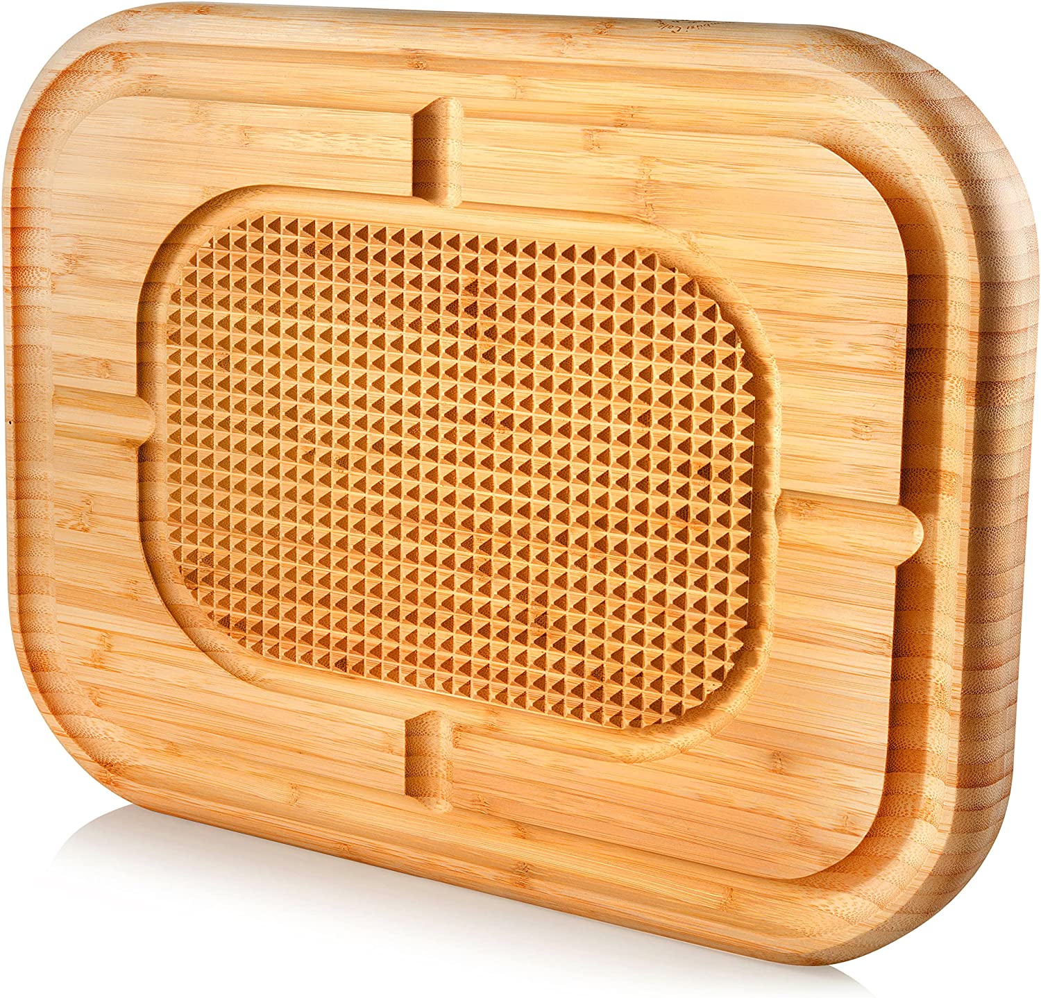 Price:$49.99 Block Cutting Board - Bamboo Chopping Block for Carving Meat - Reversible 17 x 13 x 1.5 Inch Wood Serving Tray with Juice Groove and Spikes, Stabilizes Steak While Carving - Christmas Gift: Home & Kitchen