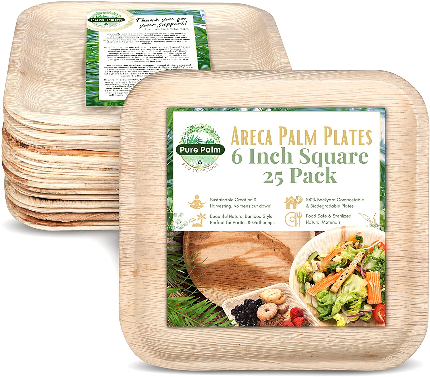 Price:$19.99 in Party Plates Palm Leaf Plates Biodegradable Plates 25 pc Nice Compostable Bamboo Wood Look Small Square Disposable Plates, Eco Friendly Paper Dinner Plates Party Wooden Style Plates by Pure Palm : Health & Household