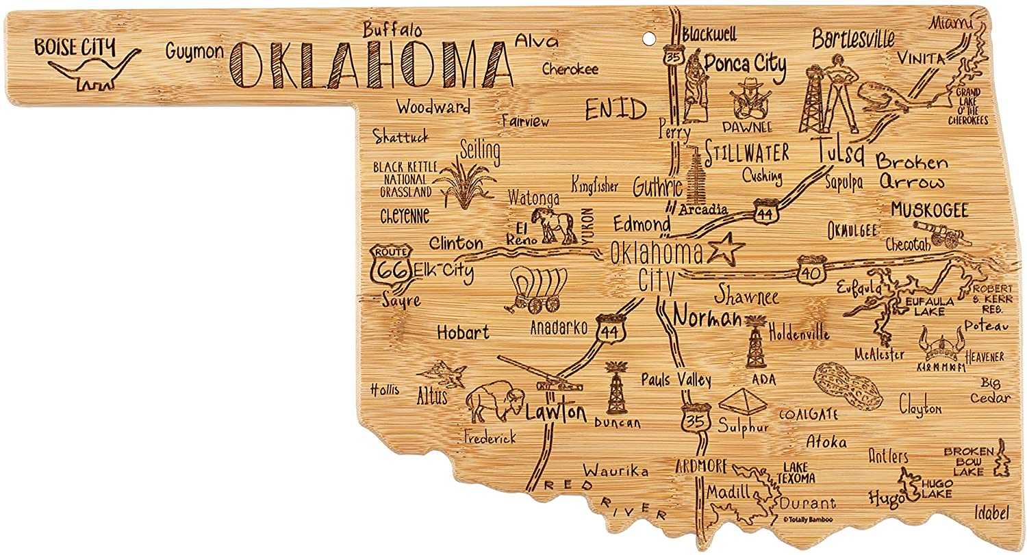 Price:$29.99 Bamboo Destination Oklahoma State Shaped Serving and Cutting Board, Includes Hang Tie for Wall Display: Home & Kitchen