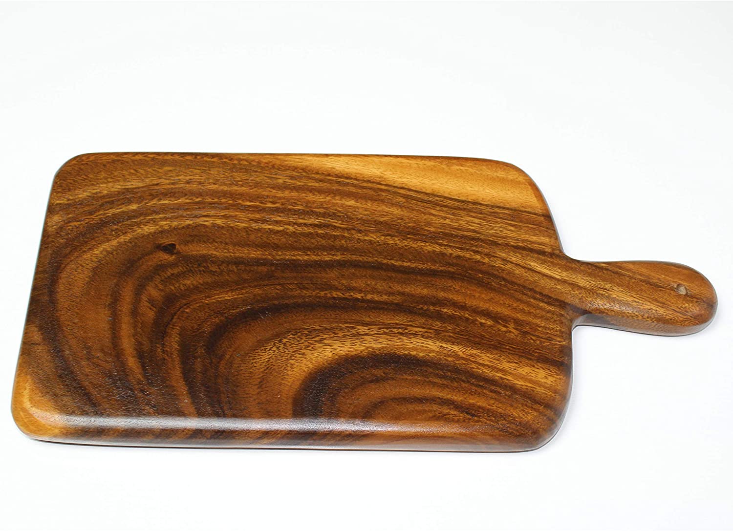 Price:$38.99 Cutting Board with Handle, Solid Acacia Hardwood Reversible Paddle Design, Handcrafted Chopping Serving and Charcuterie Board, for Bread, Cake, Fruit, Cheese, Ham, Meats, Vegetables.: Home & Kitchen