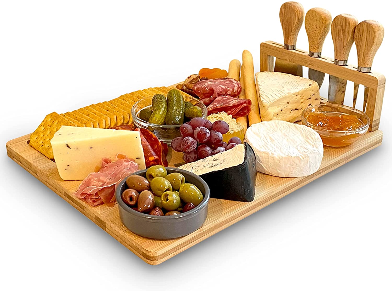 Price:$29.99 Astig Cheese Board and Knife Set: Wood Charcuterie Platter for Wine, Cheese, Meats. Best gift for mothers, brides, hostess gifts, 30th birthday gifts. Great for housewarming and dinner parties.: Cheese Plates