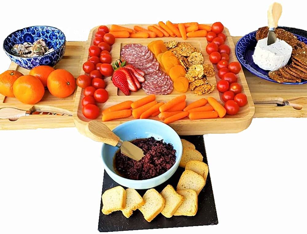 Price:$41.99 Board Charcuterie Boards Set Bamboo Wooden Serving Tray 100% Organic Wood Serving Tray Charcuterie Board Set Perfect Choice for Gourmets, Birthday Presents, Wedding Gift，Housewarming Gifts: Plates