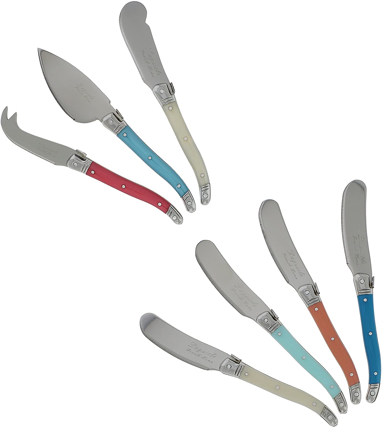 Price:$30.00 7-Piece Cheese Knife Set (Coral & Turquoise) Stainless Steel Cheese Knives Set, Cheese Spreader & Butter Knife Spreader, Luxurious Cheese Board Utensils & Charcuterie Knife Set for Parties: Home & Kitchen